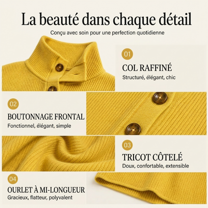 Robe pull en maille côtelée à col rabattant pour femme