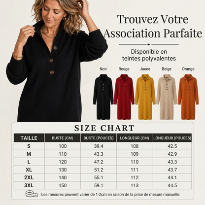 Robe pull en maille côtelée à col rabattant pour femme