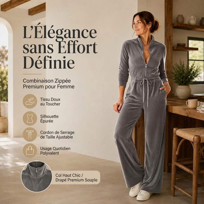 Combinaison en velours chic à col montant pour femme