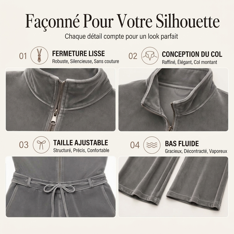 Combinaison en velours chic à col montant pour femme