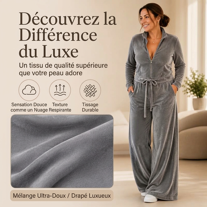 Combinaison en velours chic à col montant pour femme