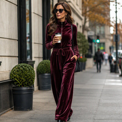 Combinaison en velours chic à col montant pour femme