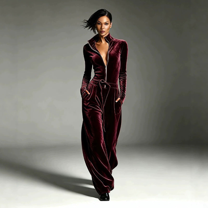 Combinaison en velours chic à col montant pour femme