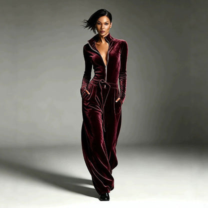 Combinaison en velours chic à col montant pour femme