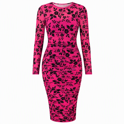 Ensemble robe 2 pièces pour femme, composé d'une robe midi moulante à manches longues en maille filet avec imprimé à motif de chaînes et d'une robe slips intérieure