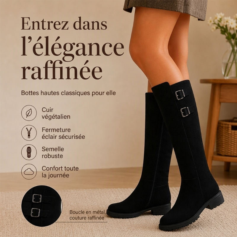 Bottes cavalières hautes aux genoux à bout rond pour femme
