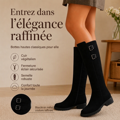 Bottes cavalières hautes aux genoux à bout rond pour femme