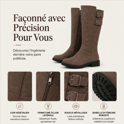 Bottes cavalières hautes aux genoux à bout rond pour femme