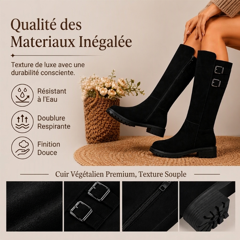 Bottes cavalières hautes aux genoux à bout rond pour femme