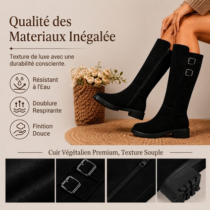Bottes cavalières hautes aux genoux à bout rond pour femme