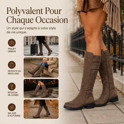 Bottes cavalières hautes aux genoux à bout rond pour femme