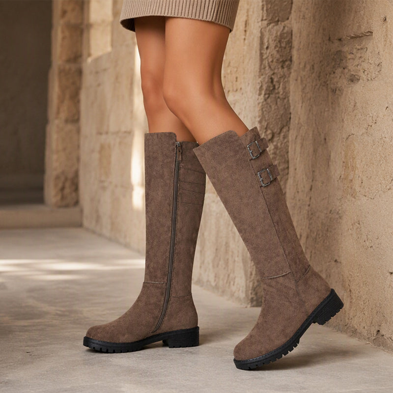 Bottes cavalières hautes aux genoux à bout rond pour femme
