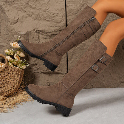 Bottes cavalières hautes aux genoux à bout rond pour femme