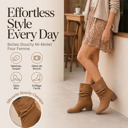 Bottes Slouchy Mi-Mollet à Bout Pointu pour Femme
