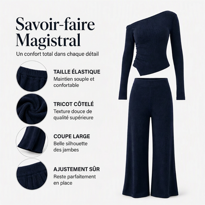 Ensemble femme à épaules dénudées : haut à manches longues et pantalon large