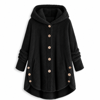 Manteau en peluche doublée polaire asymétrique à boutons, unis pour femme, hiver