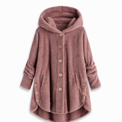 Manteau en peluche doublée polaire asymétrique à boutons, unis pour femme, hiver