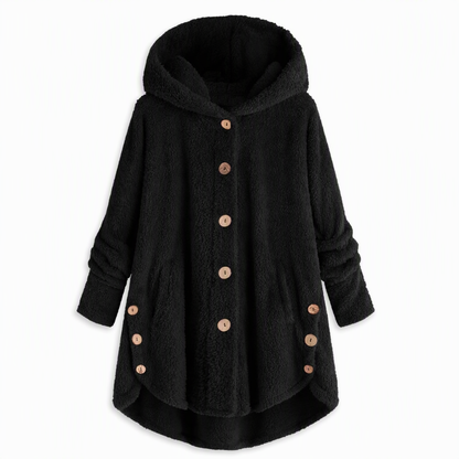 Manteau en peluche doublée polaire asymétrique à boutons, unis pour femme, hiver
