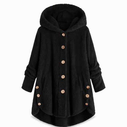 Manteau en peluche doublée polaire asymétrique à boutons, unis pour femme, hiver