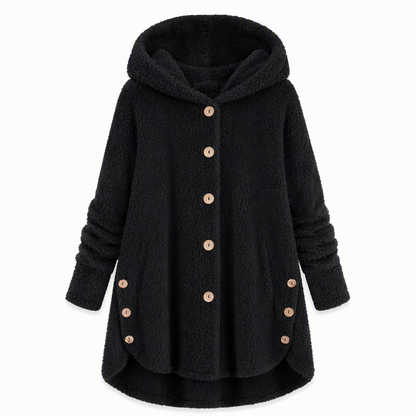Manteau en peluche doublée polaire asymétrique à boutons, unis pour femme, hiver