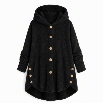 Manteau en peluche doublée polaire asymétrique à boutons, unis pour femme, hiver
