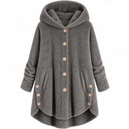 Manteau en peluche doublée polaire asymétrique à boutons, unis pour femme, hiver
