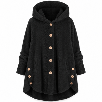 Manteau en peluche doublée polaire asymétrique à boutons, unis pour femme, hiver