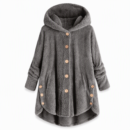 Manteau en peluche doublée polaire asymétrique à boutons, unis pour femme, hiver