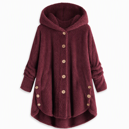 Manteau en peluche doublée polaire asymétrique à boutons, unis pour femme, hiver