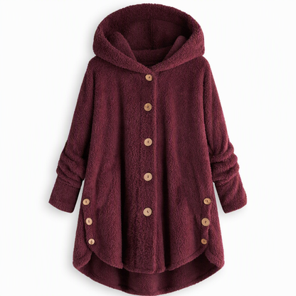 Manteau en peluche doublée polaire asymétrique à boutons, unis pour femme, hiver