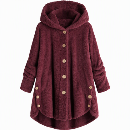 Manteau en peluche doublée polaire asymétrique à boutons, unis pour femme, hiver