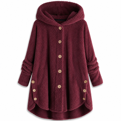 Manteau en peluche doublée polaire asymétrique à boutons, unis pour femme, hiver