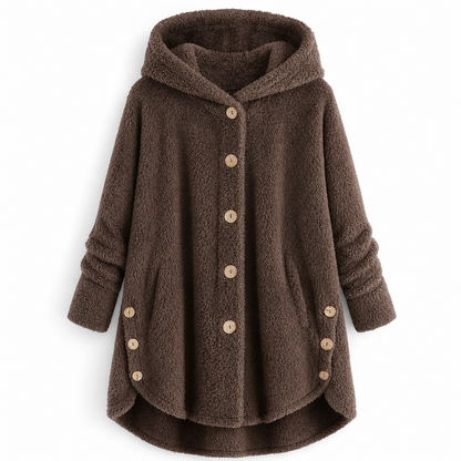 Manteau en peluche doublée polaire asymétrique à boutons, unis pour femme, hiver