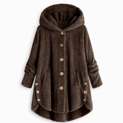 Manteau en peluche doublée polaire asymétrique à boutons, unis pour femme, hiver
