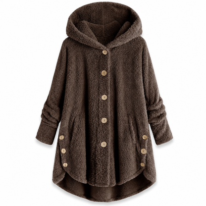 Manteau en peluche doublée polaire asymétrique à boutons, unis pour femme, hiver