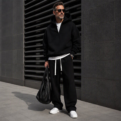Ensemble à la mode pour homme : sweat à capuche demi-zip et pantalon large