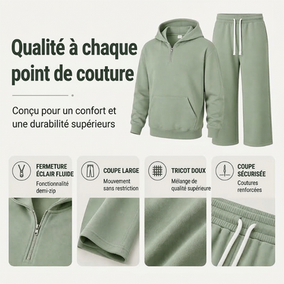 Ensemble à la mode pour homme : sweat à capuche demi-zip et pantalon large