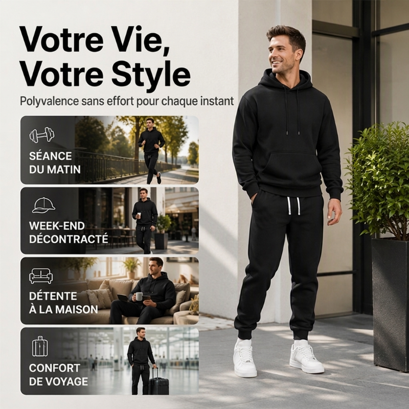 Ensemble 2 pièces à capuche et pantalon de survêtement décontractés pour homme