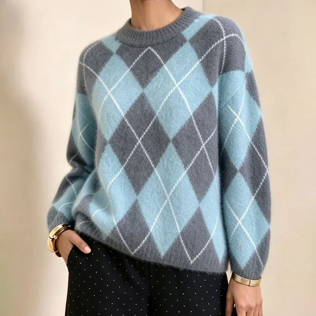 ⏰ Dernier jour de soldes – -50% de réduction ✨Pull en maille confortable pour femme avec motif losange rétro