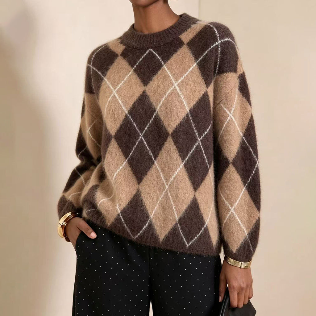 ⏰ Dernier jour de soldes – -50% de réduction ✨Pull en maille confortable pour femme avec motif losange rétro