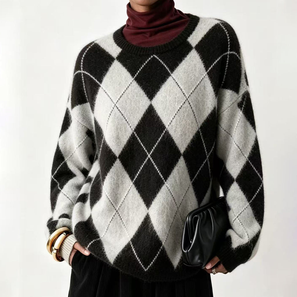 ⏰ Dernier jour de soldes – -50% de réduction ✨Pull en maille confortable pour femme avec motif losange rétro