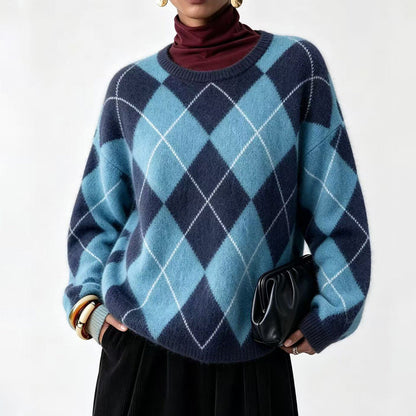 ⏰ Dernier jour de soldes – -50% de réduction ✨Pull en maille confortable pour femme avec motif losange rétro
