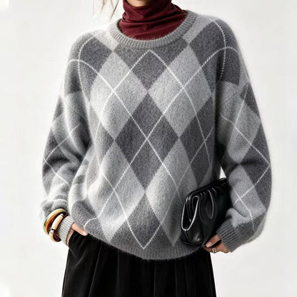 ⏰ Dernier jour de soldes – -50% de réduction ✨Pull en maille confortable pour femme avec motif losange rétro