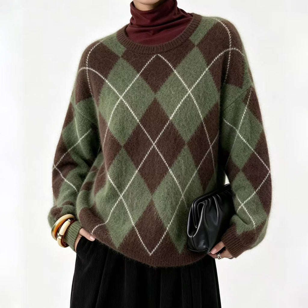 ⏰ Dernier jour de soldes – -50% de réduction ✨Pull en maille confortable pour femme avec motif losange rétro