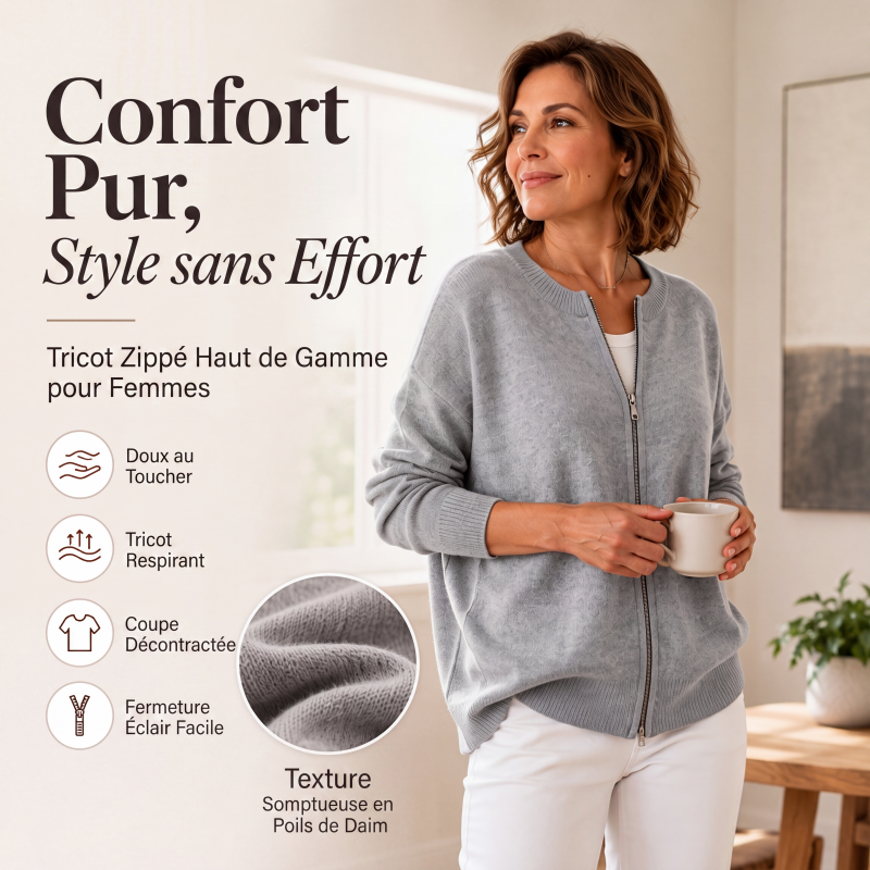 Veste en maille décontractée à fermeture éclair pour femme