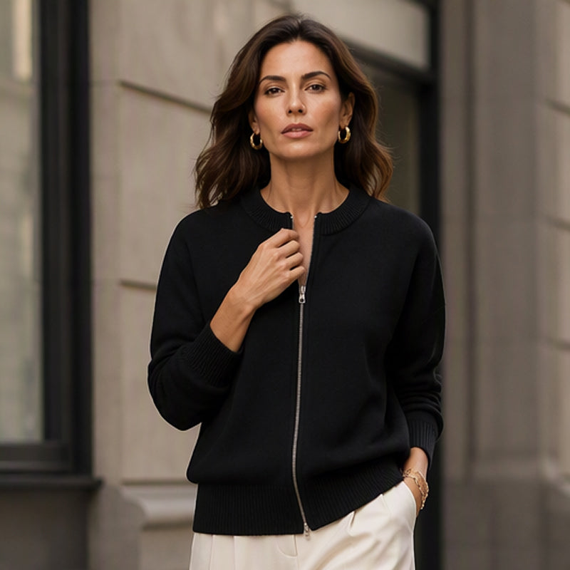 Veste en maille décontractée à fermeture éclair pour femme