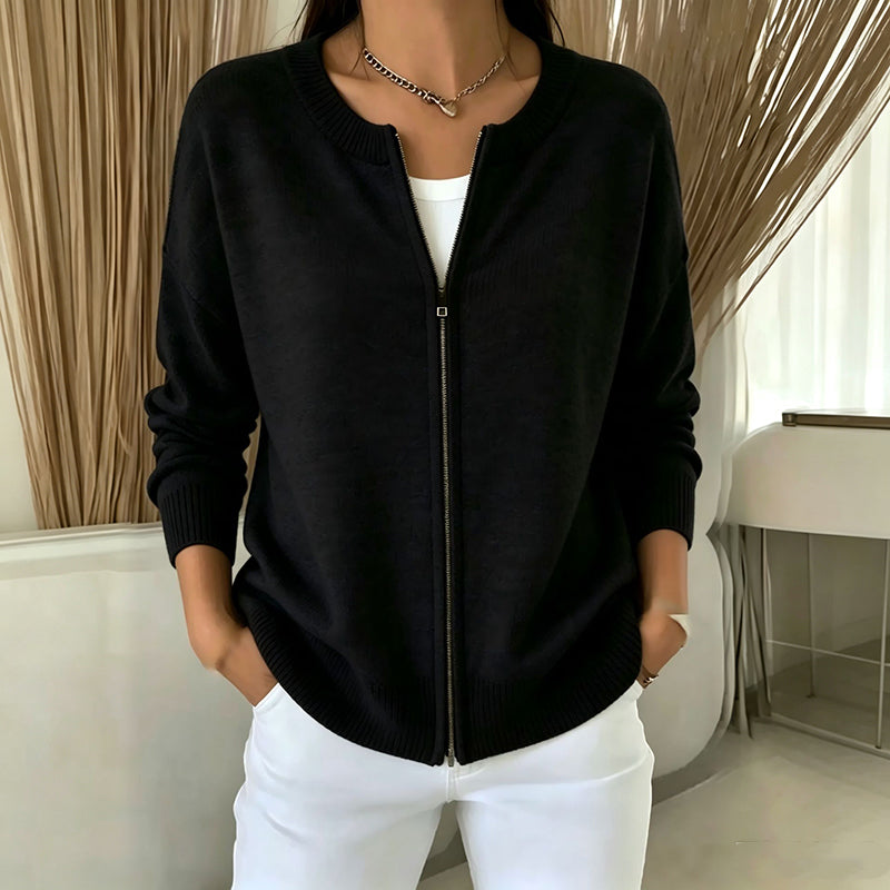 Veste en maille décontractée à fermeture éclair pour femme