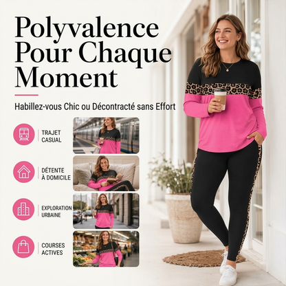 ⏳Liquidation totale!Ensemble 2 pièces décontracté pour femme à imprimé léopard