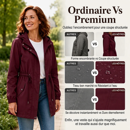 Veste coupe-vent à capuche mi-longue pour femme