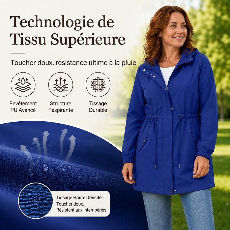 Veste coupe-vent à capuche mi-longue pour femme